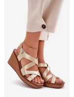 Dámské sandály na klínu Sergio Leone SK223 zlaté Dámské sandály na klínu Sergio Leone SK223 zlaté