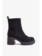 Eko Semišové Dámské Kotníkové Boty Na Podpatku Zateplené Černé Meriluna