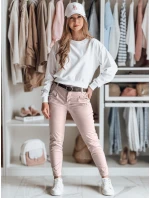 Dámské chinos kalhoty s páskem MODELA růžové FashionStreet UY2569