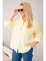 Dámská bavlněná košile Plus Size s límečkem a krajkovou vsadkou žlutá