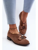 Dámské polobotky z ekokože s nízkým podpatkem a ozdobou hnědé Hadiena Dámské polobotky z ekokože s nízkým podpatkem a ozdobou hnědé Hadiena