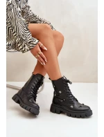 Dámské Boty Pracovní S Ozdobami Eko Kožené Černé Cadenilla