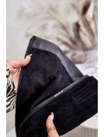 Zdobené dámské kozačky nad kolena zateplené na podpatku černé MR880-158