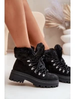 Dámské Šněrovací Boty S Kožíškem Černé Vaminia