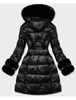 Černá dámská zimní bunda s ozdobnou kožešinou (7729BIG)