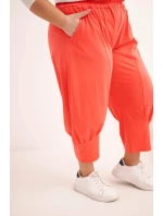 Dámské kalhoty Plus Size s nízkým sedem a gumou v pase korálové