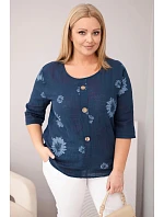 Dámská bavlněná halenka Plus Size s krátkým rukávem a knoflíky džínová