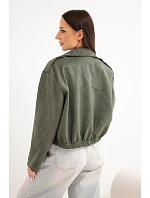 Dámská semišová viskózová bunda s asymetrickým zipem khaki