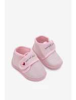 Dětské pantofle na suchý zip s pruhy světle růžové Lavelle