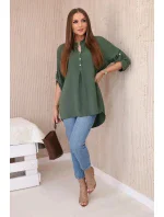 Halenka s prodlouženým zadním dílem khaki