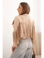 Dámská semišová bunda s třásněmi béžová Dámská semišová bunda s třásněmi béžová