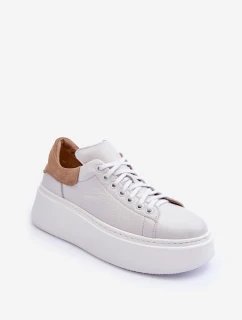 Dámské sportovní kožené boty na platformě Bílá Lemar 10150