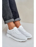 Kožené Sportovní Boty Na Platformě S Leskem D&A LR51-629 Bílé Kožené Sportovní Boty Na Platformě S Leskem D&A LR51-629 Bílé