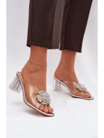 Průhledné nazouváky na podpatku s ozdobou D&A MR1037-20 stříbrné