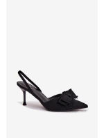 Dámské sandály na podpatku s mašlí Černé Hestia