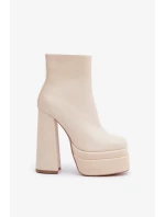 Kotníkové boty na masivní platformě a podpatku zateplené světle béžové Selahra