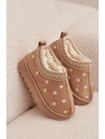 Dětské sněhule s květinami, zateplené kožíškem Palina – béžové