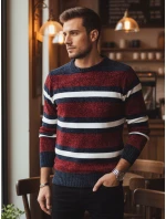 Pánský pruhovaný červený svetr FashionStreet WX2264 Pánský pruhovaný červený svetr FashionStreet WX2264