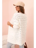 Dámský háčkovaný kardigan s kapsami ecru Dámský háčkovaný kardigan s kapsami ecru