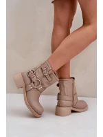 Kožené Dámské Botky Na Nízkém Bloku Se Pásky Zazoo 3644 Béžové