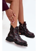 Lakované dámské kotníčková obuv z přírodní kůže s vyhříváním Artiker 57C0165 bordó