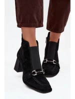 Dámské kotníkové boty z pravé semišové kůže na podpatku Artiker 57C0124 Černé