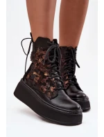 Kožené semišové boty na platformě zateplené černé 06565-01