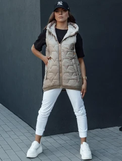 Dámská prošívaná vesta s kapucí GLITZY camel FashionStreet TY4444