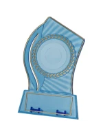 Plastová trofej - transparentní zlatá s prostorem pro 50mm vložku a plaketu o rozměrech 65 mmX23 mm T-M