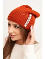 Dámská zimní čepice vlněná s cyrkony K453 ruda Dámská zimní čepice vlněná s cyrkony K453 ruda