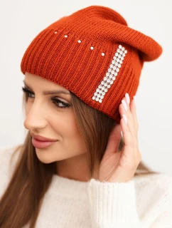 Dámská zimní čepice vlněná s cyrkony K453 ruda