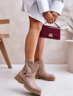 Dámské Kožené Botky Na Plochém Podpatku Béžové Lewski 3610