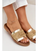 Kožené pantofle s ozdobným detailem a pletením Zazoo 40426 zlaté