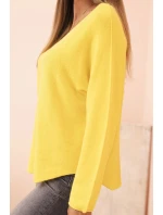Dámský svetr z viskózy s výstřihem do V tmavě žlutý