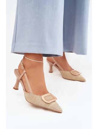 Dámské sandály na podpatku s ozdobným prvkem Nude Eslina