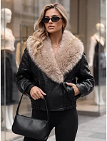 Dámská zimní kožená bunda s kožešinou, černá, FashionStreet TY6029 Dámská zimní kožená bunda s kožešinou, černá, FashionStreet TY6029