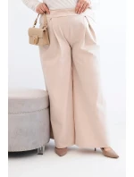 Dámské kalhoty Plus Size s širokými nohavicemi a plisováním béžová