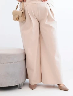 Dámské kalhoty Plus Size s širokými nohavicemi a plisováním béžová