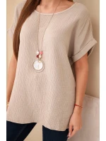 Hedvábná blůza s náhrdelníkem tmavě béžová