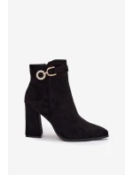 Eko Zamszové Kotníkové Boty Na Podpatku S Ozdobou Černé Lymall