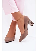 Lodičky z eko semiše Sergio Leone PB414 světle hnědé s ozdobným sloupkem