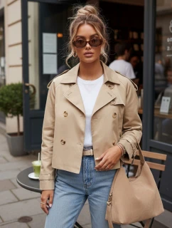 Dámský krátký elegantní kabát klasického střihu béžový FashionStreet NY0771