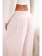 Dámské viskózové kalhoty se širokými nohavicemi a nařasením pudrově růžové