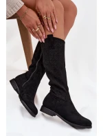 Dámské Kozačky Síťované Na Ploché Podpatky S Bar ski HY52 534 Černé