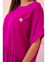 Dámský komplet z viskózy s ozdobným květem a širokými kalhotami - tmavě fialový Dámský komplet z viskózy s ozdobným květem a širokými kalhotami - tmavě fialový