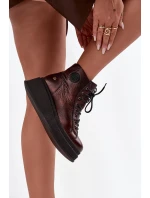 Kožené kotníčkové boty na masivní platformě Maciejka 06309-32 metalický hnědý