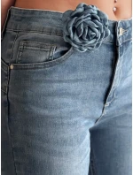 Dámské džínové zvonové kalhoty s květinou FLOWERSSE modré FashionStreet UY2677 Dámské džínové zvonové kalhoty s květinou FLOWERSSE modré FashionStreet UY2677