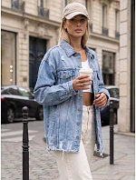 Dámská džínová bunda oversize s odřeninami, světle modrá, FashionStreet TY5686