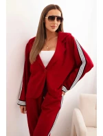 Dámský komplet s viskózou s lampasem a sportovní sako červený