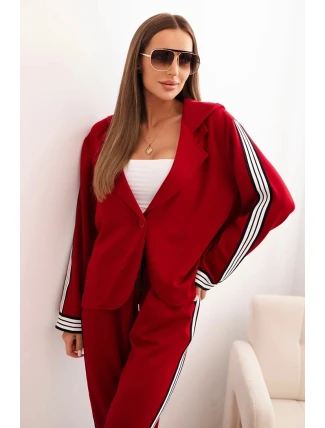 Dámský komplet s viskózou s lampasem a sportovní sako červený